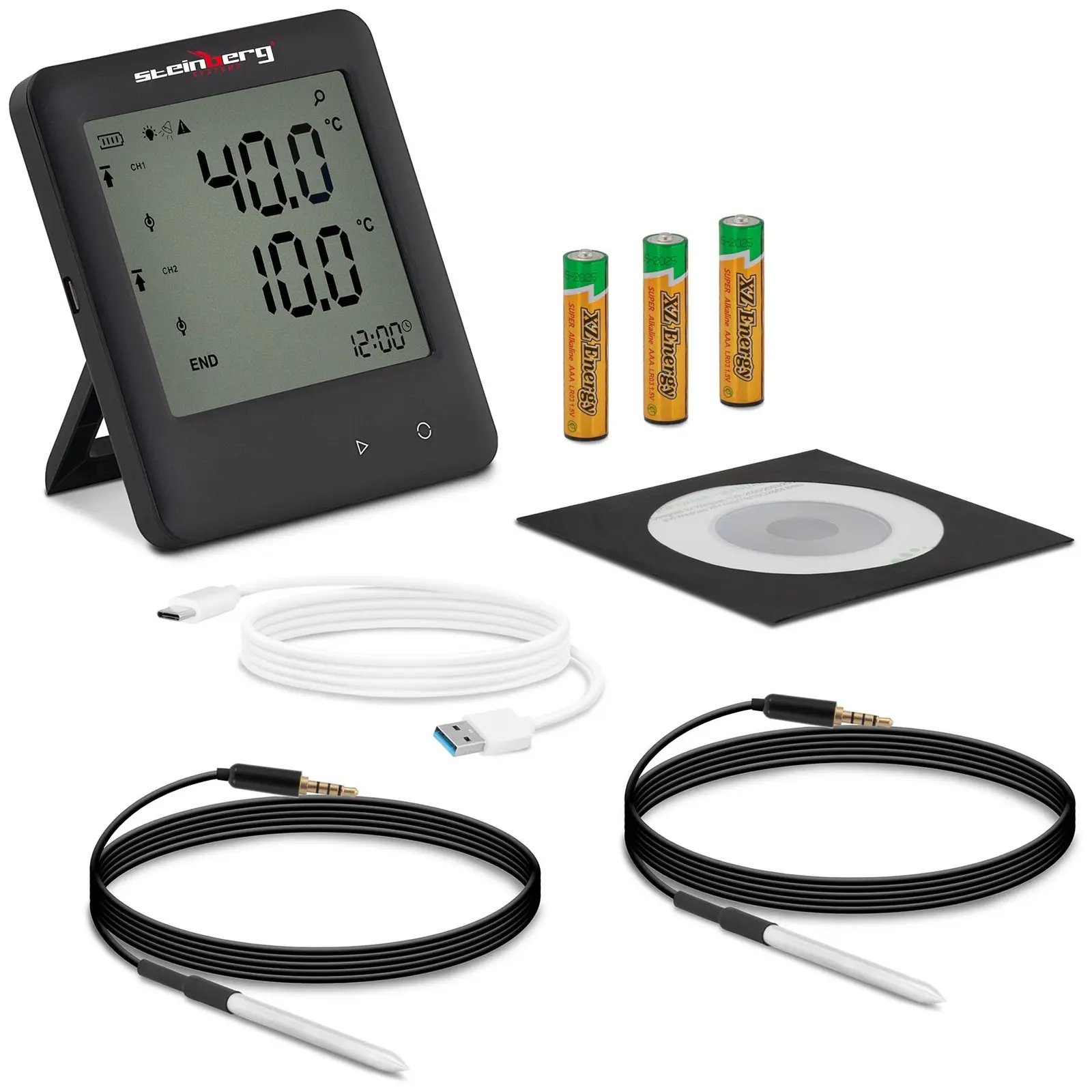 Temperatūros duomenų registratorius - LCD - -40 iki +125 °C - 2 išoriniai jutikliai