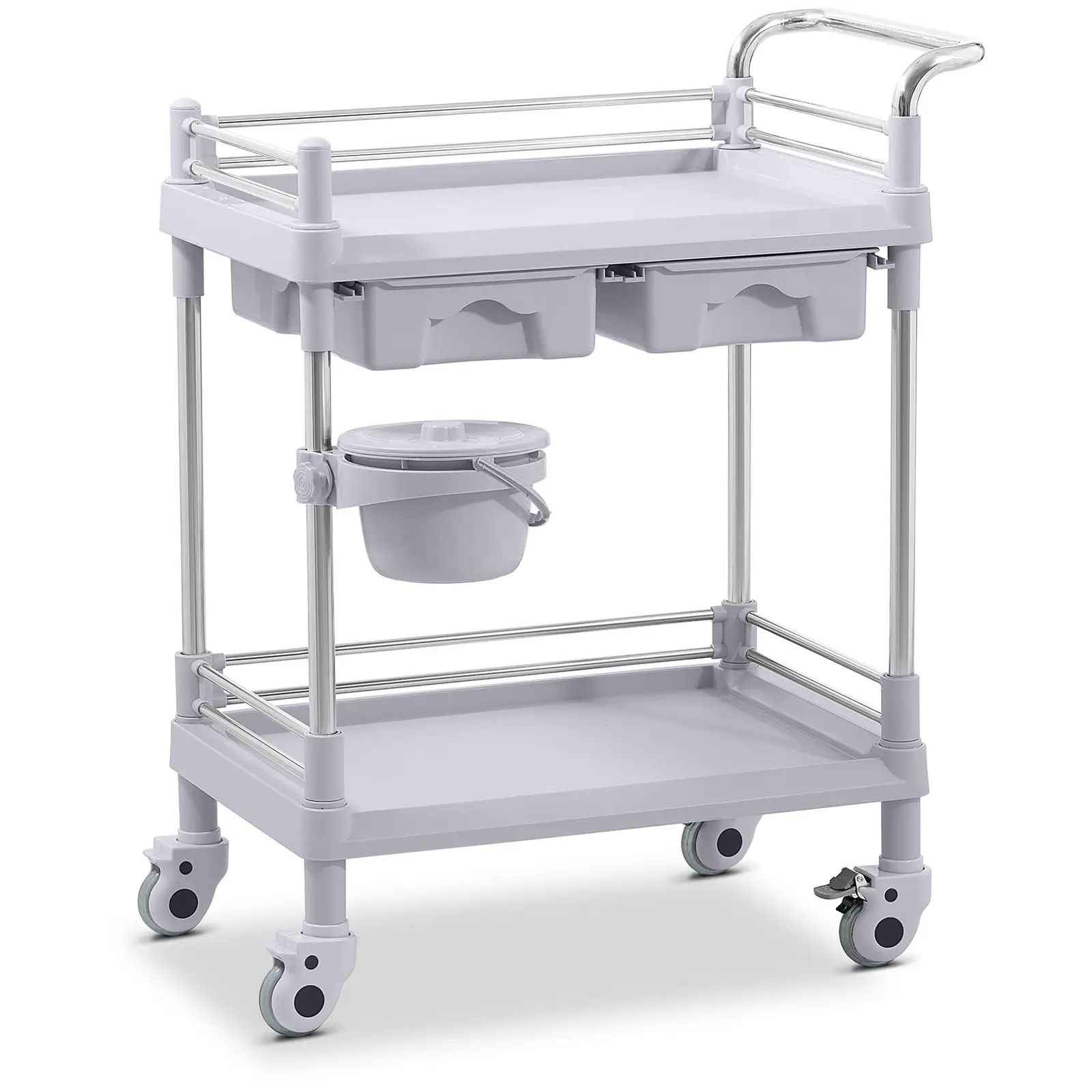 Laboratorinis vežimėlis - 2 lentynos po 53 x 38 x 14 cm - 2 stalčiai - 40 kg
