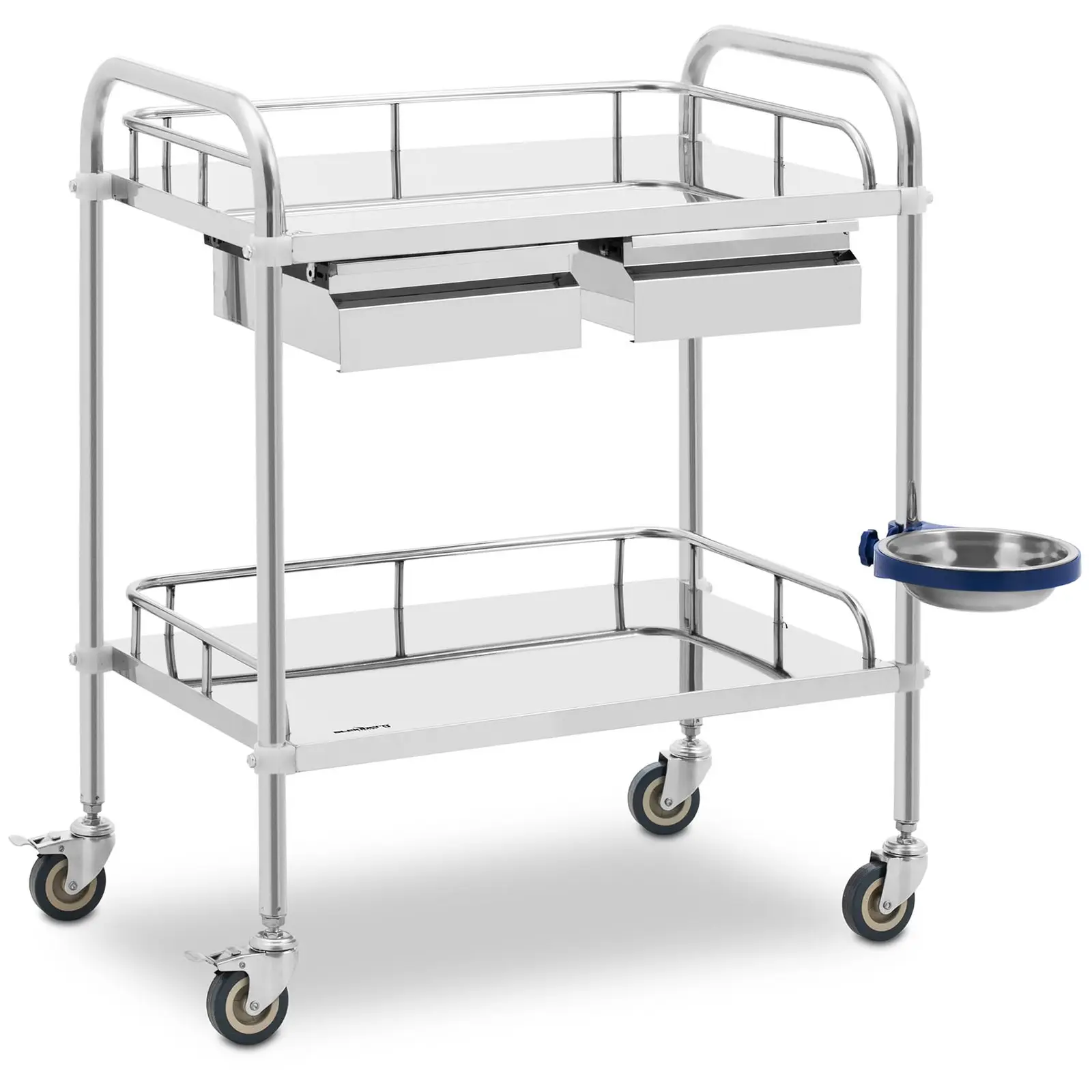 Laboratorinis vežimėlis - nerūdijantis plienas - 2 lentynos po 61 x 40 x 13 cm - 2 stalčiai - 20 kg