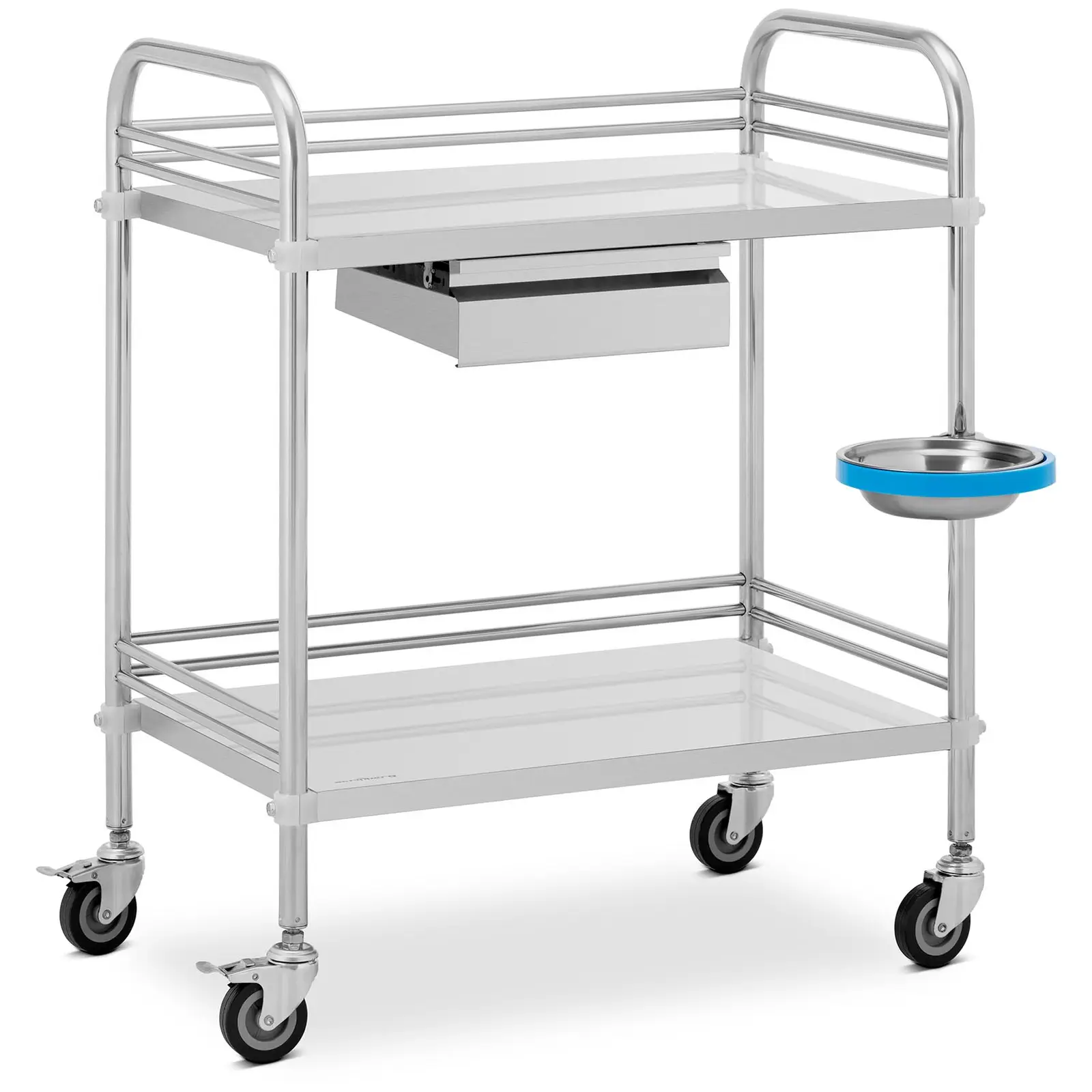 Laboratorinis vežimėlis - nerūdijantis plienas - 2 lentynos 63 x 40 x 12,5 cm - 1 stalčius - 20 kg