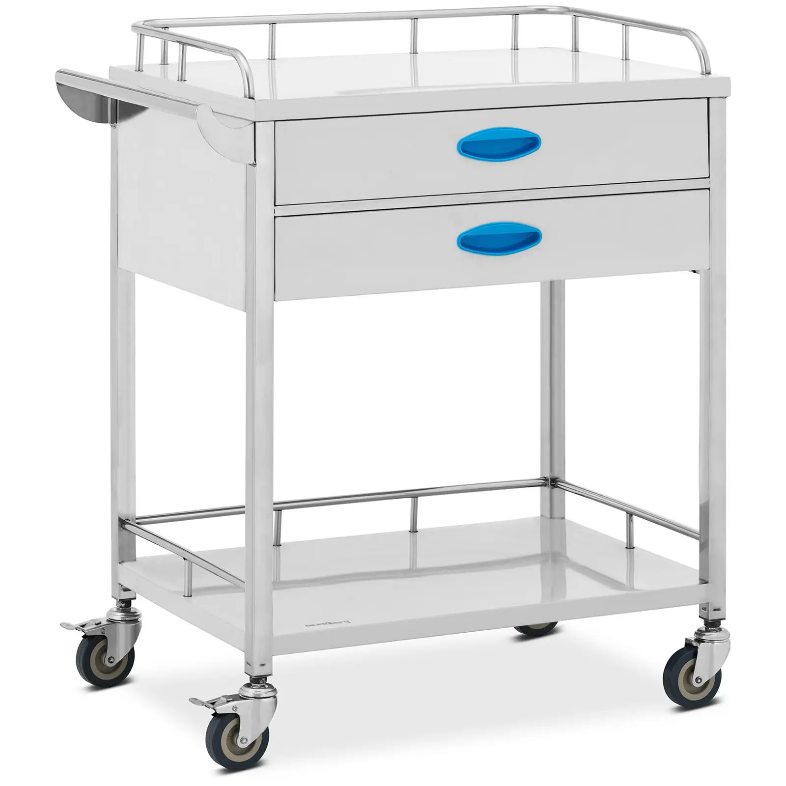 Laboratorinis vežimėlis - nerūdijantis plienas - 2 lentynos po 60 x 41 x 26 cm - 2 stalčiai - 40 kg