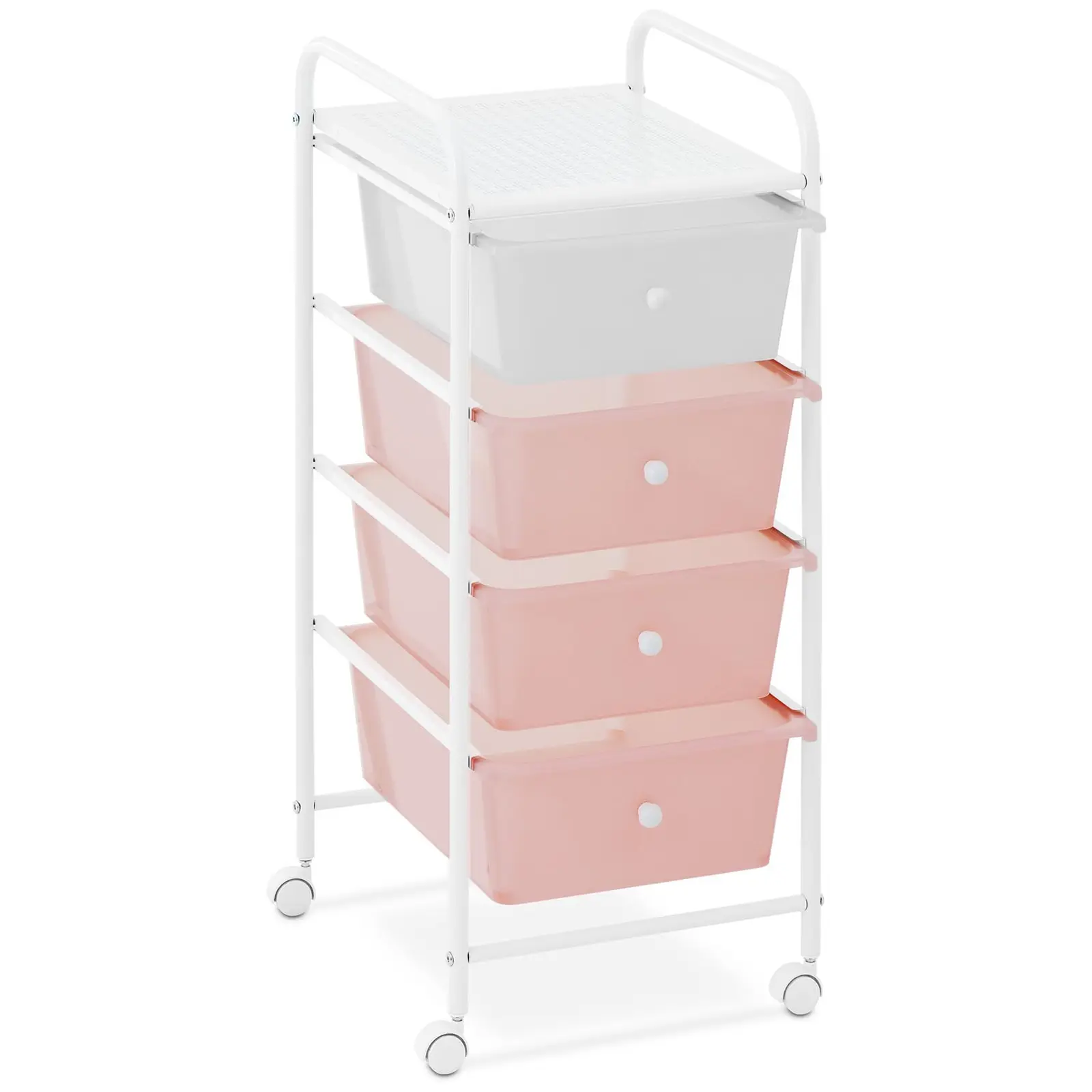Grožio salono vežimėlis - 4 stalčiai - rožinis/baltas