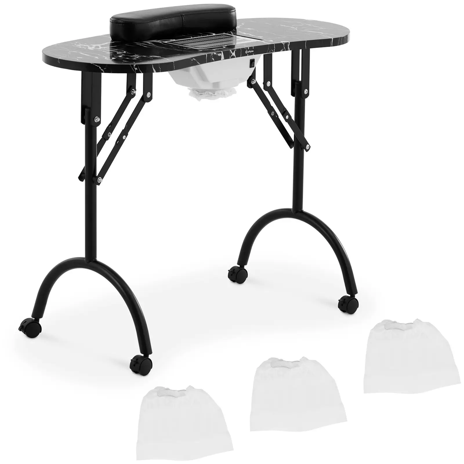 Manikiūro stalas - sulankstomas - juodas - 4 ratukai - ištraukimas