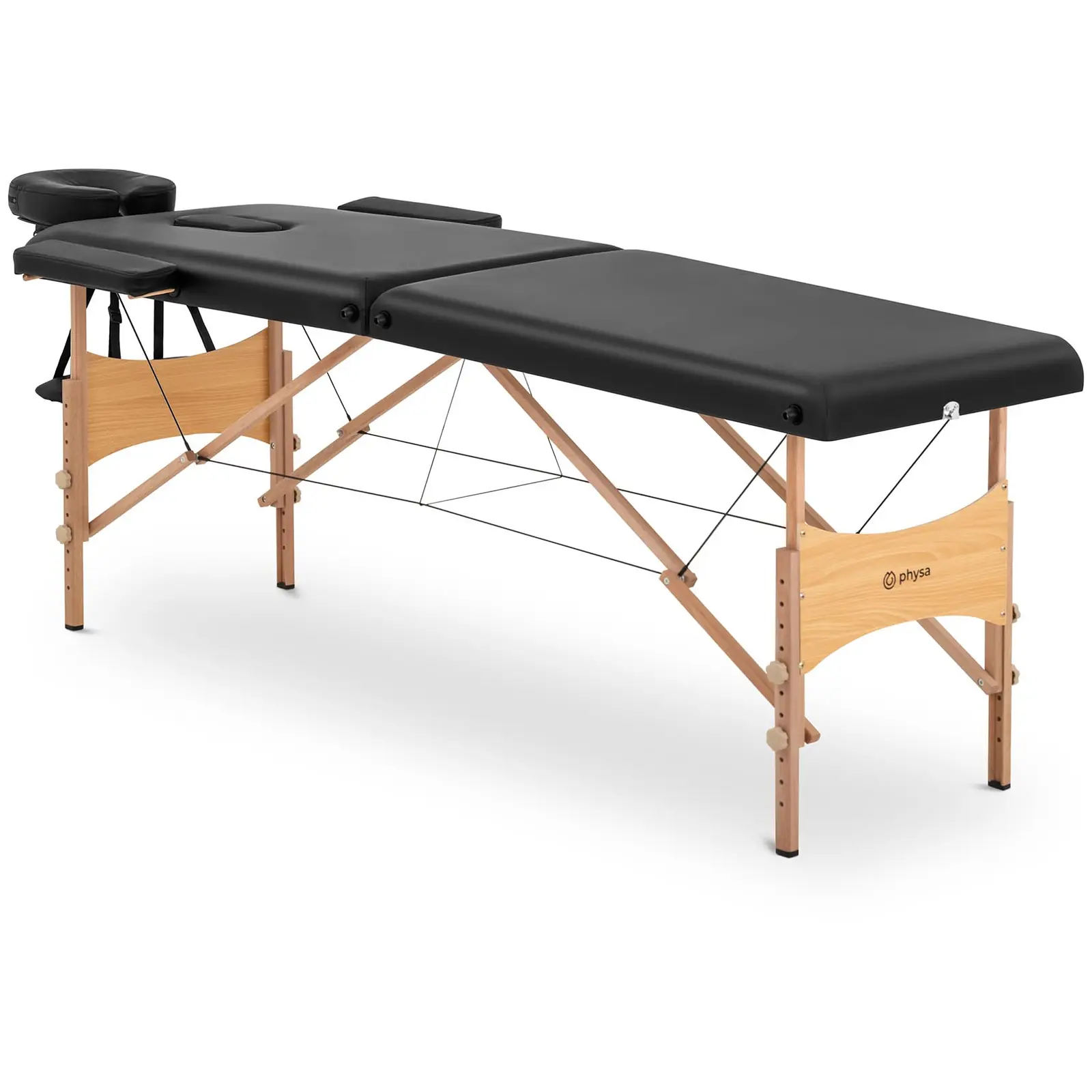 Sulankstomas masažo stalas - itin platus (70 cm) - pakreipiama galvos ir kojų atrama - buko mediena - juodas