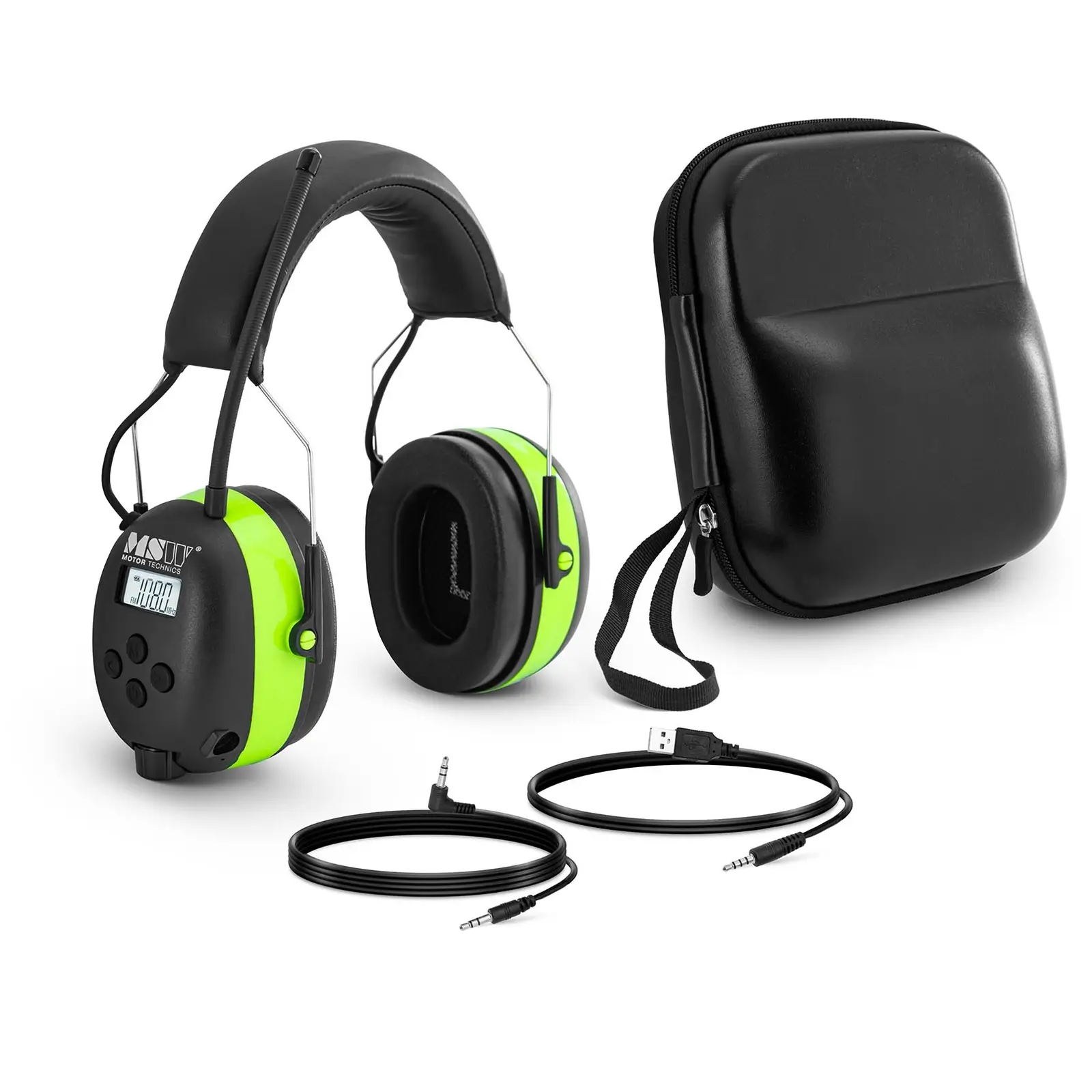„Bluetooth“ triukšmą slopinančios ausinės – mikrofonas – LCD ekranas – įkraunama baterija – žalia