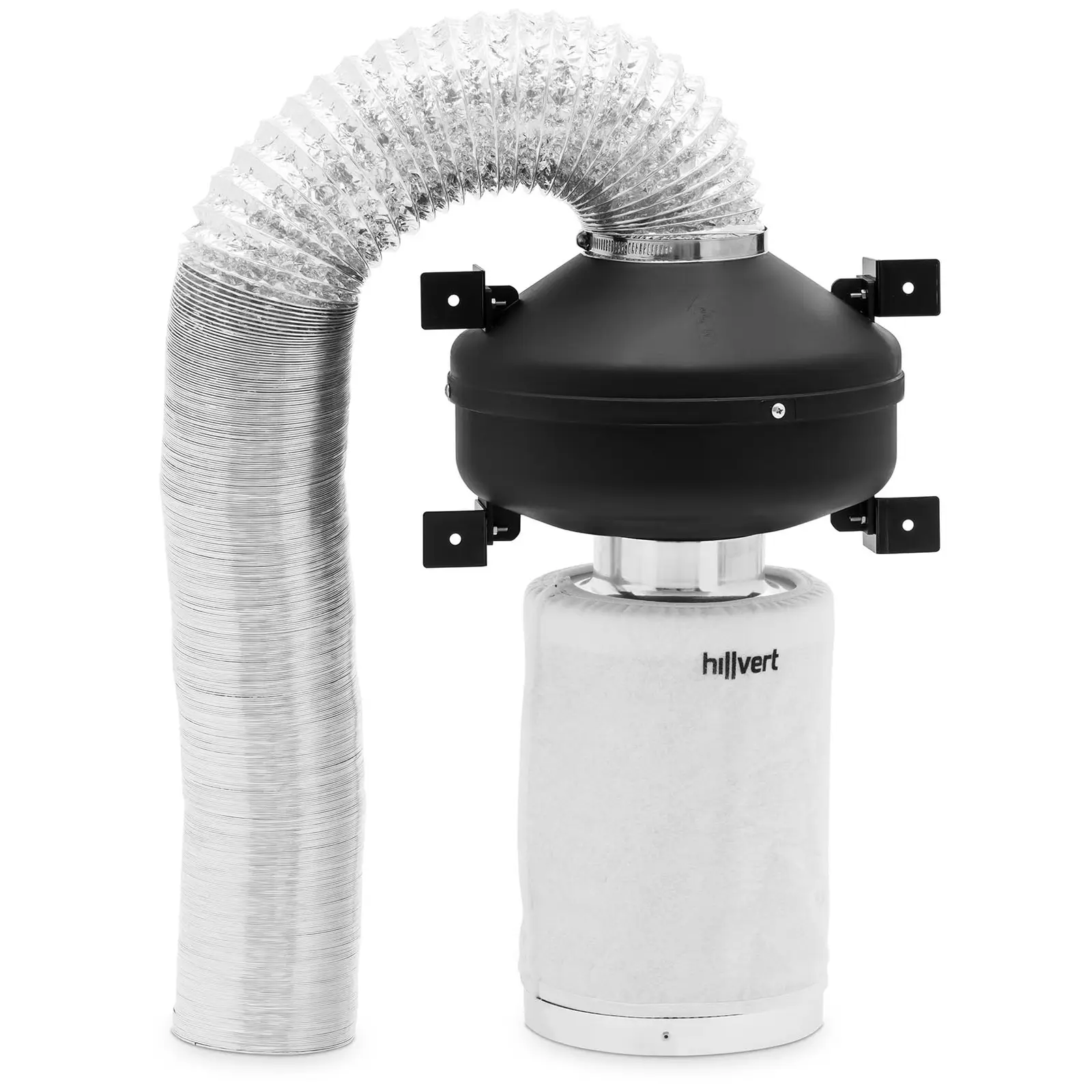 Oro filtro rinkinys - 30 cm aktyviosios anglies filtras / ištraukimo ventiliatorius / oro ištraukimo žarna - 249,6 m³/val. - Ø 100 mm išėjimo anga